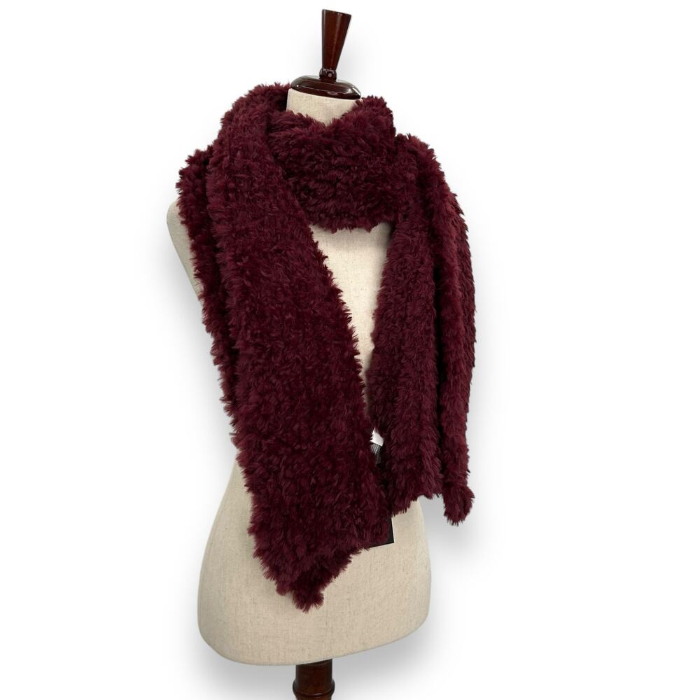 NEW INC International Concepts Red Fluffy Faux Fur Scarf Maroon Burgundy  Macy - Picture 7 of 16